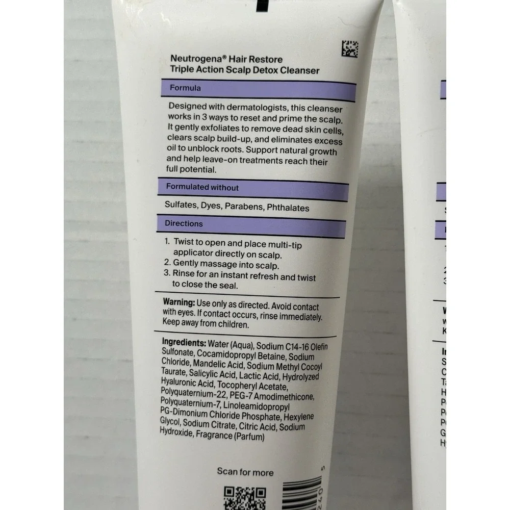 2 New Neutrogena Hair Restore TriAcid Complex Triple Action Detox Scalp Cleanser